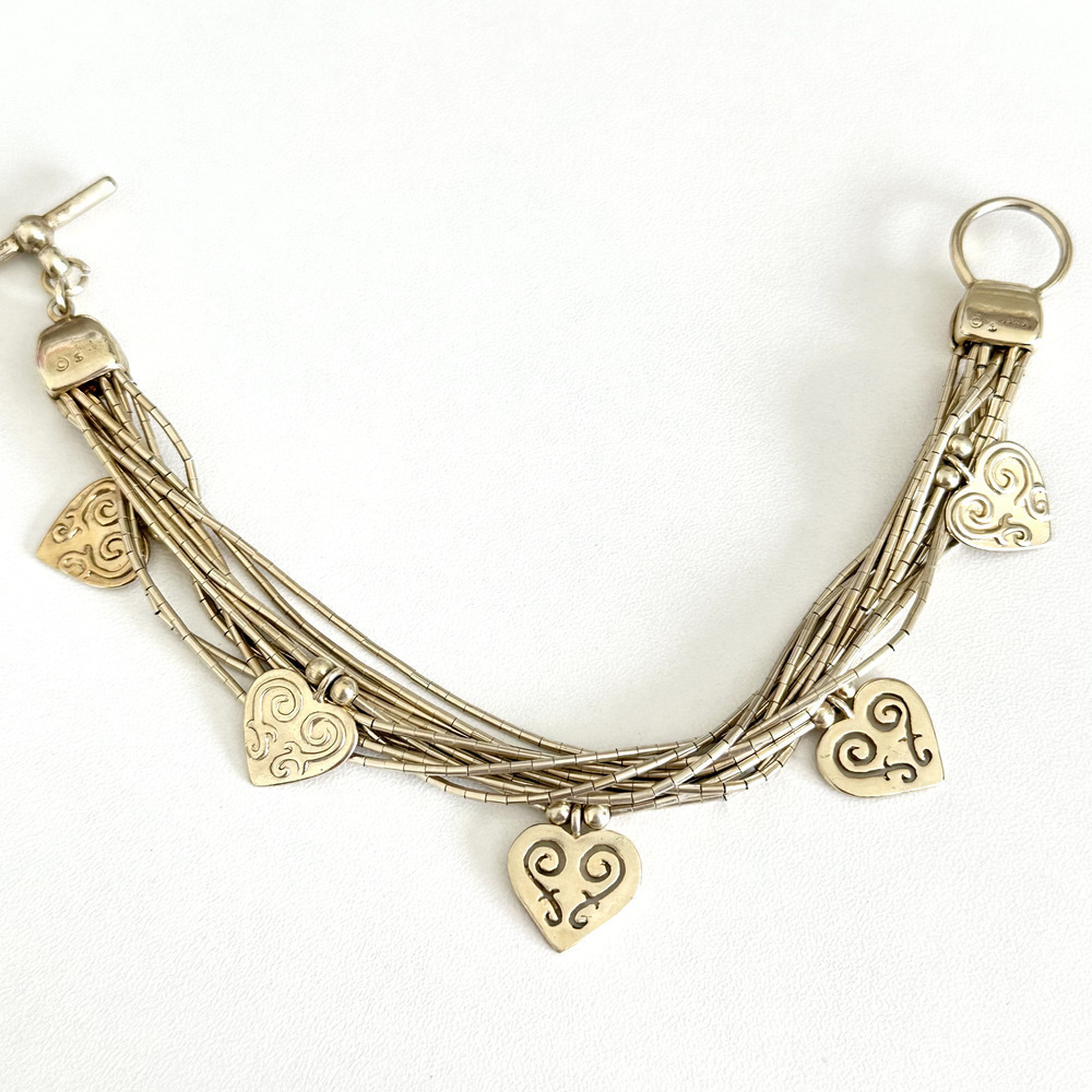 Shube Vintage 925 Liquid Sterling Silver Vermeil Multi Strand Heart Bracelet 7"
